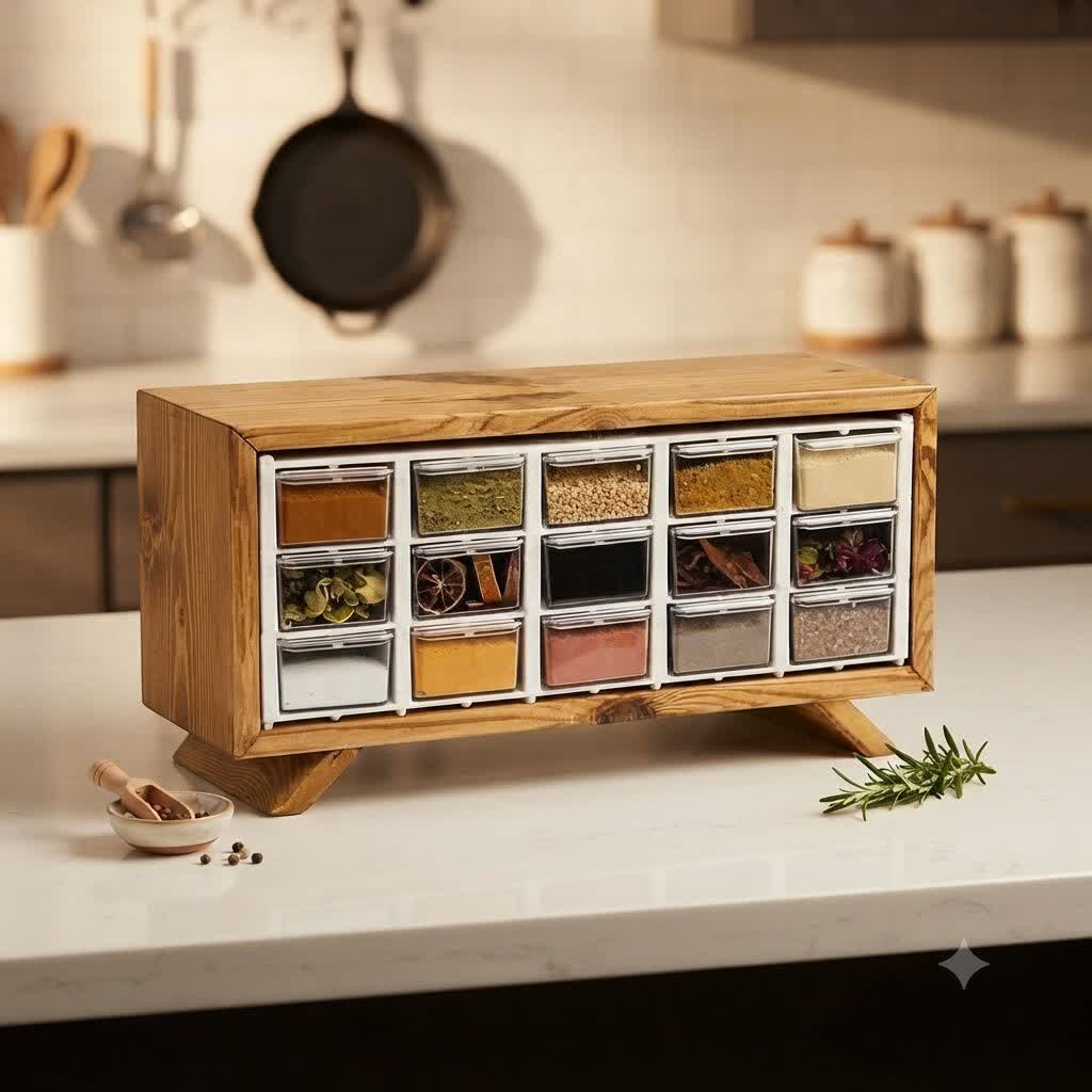 استند ادویه چوبی 15 کشو