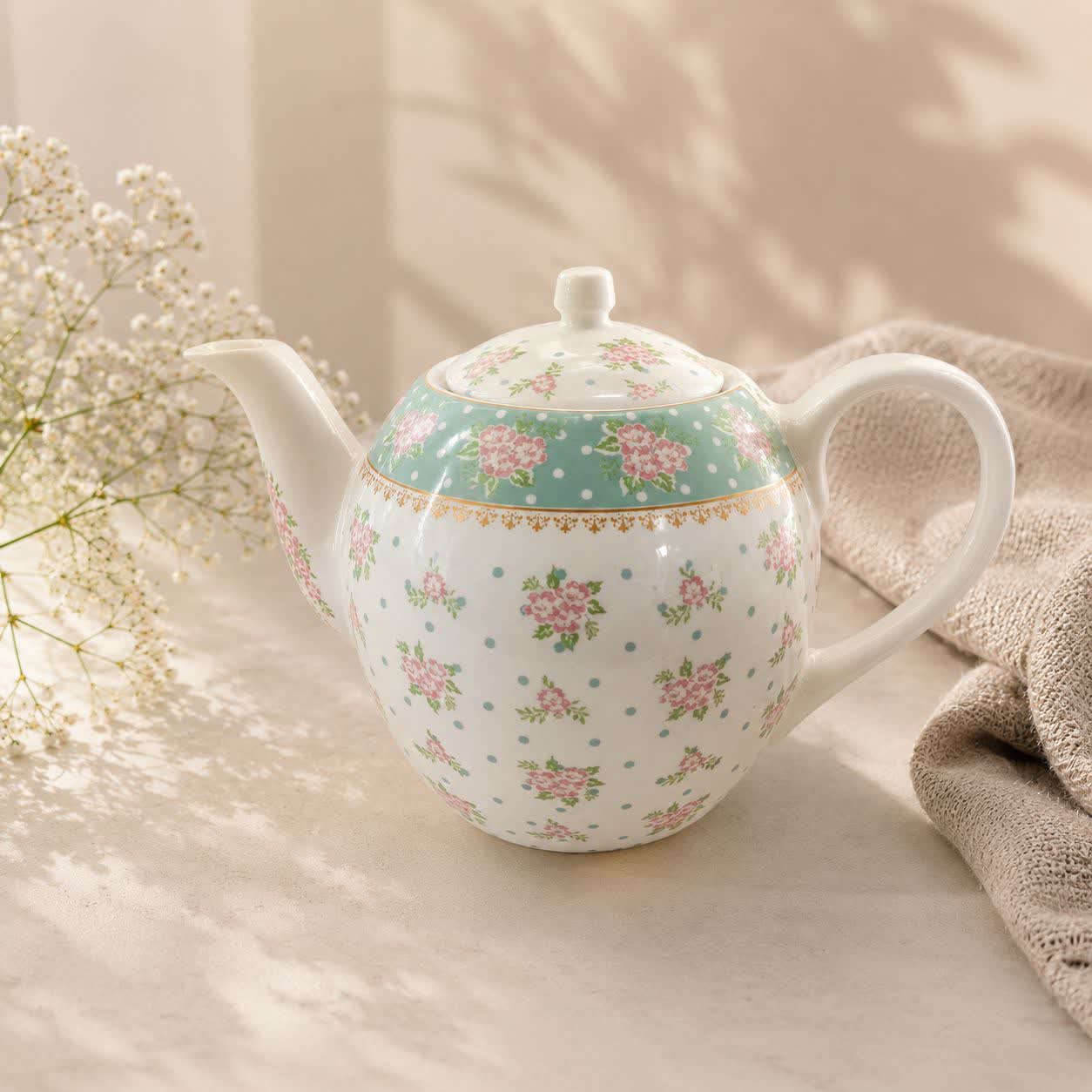 قوری چینی پریا فیروزه ای کوچک